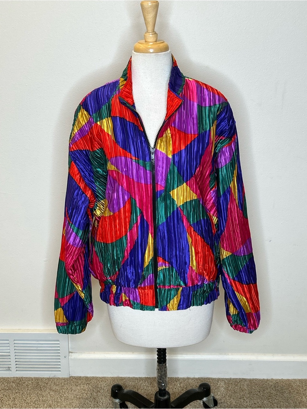 Vintage 80's GDT TOO Colorful Geometric Bomber Jacket Pleated Zip One Size